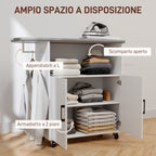 Mobile Ironing Board with 2-Door Cabinet and Open Space, 125x43.5x102.5 cm, White