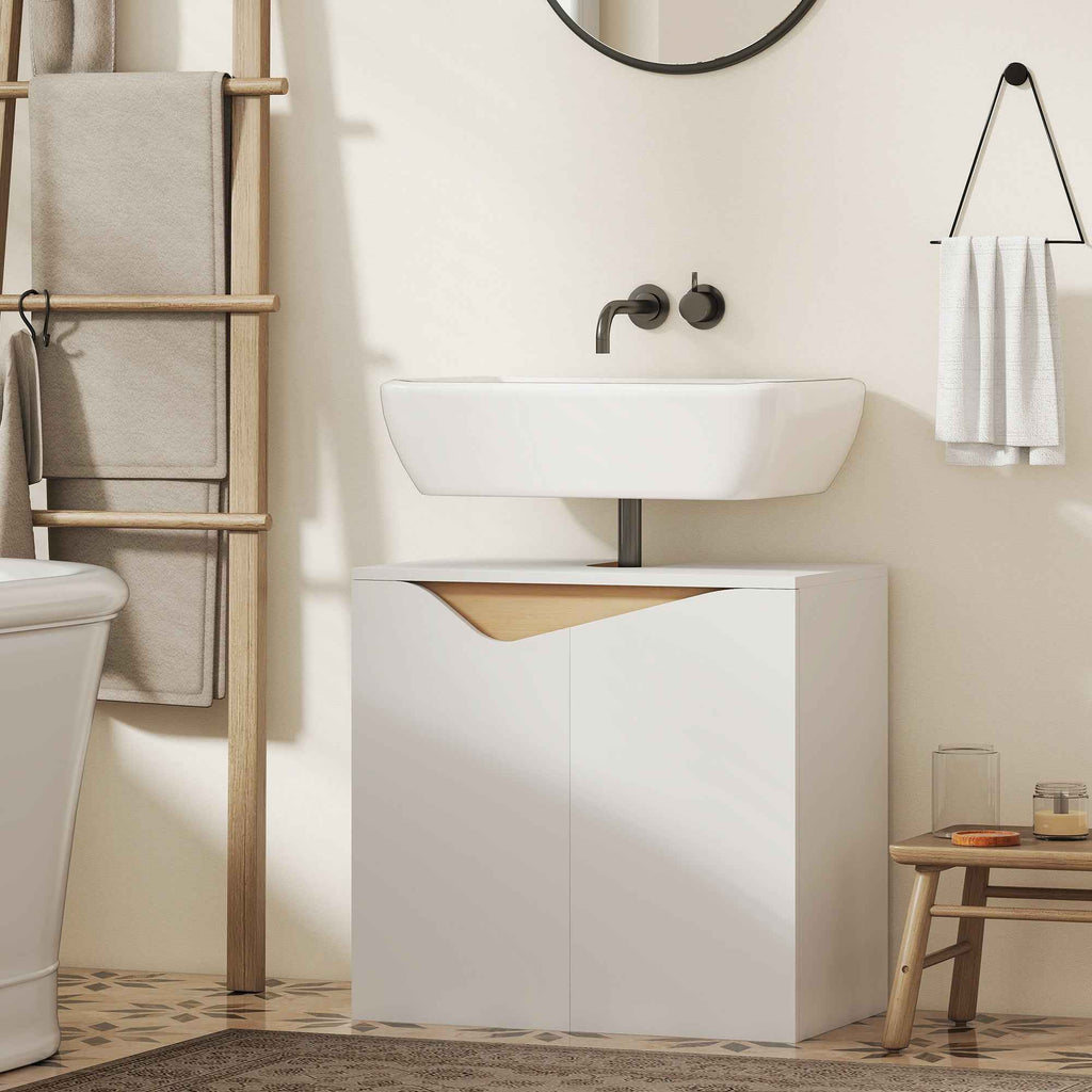 HOMCOM Under Sink Cabinet with 2 Soft-Close Doors for Pedestal-Free Sink, 60x35x57.9 cm, White