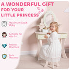 2-in-1 Wooden Dressing Table and Stool Set for Kids with 7 Accessories Included, Pink