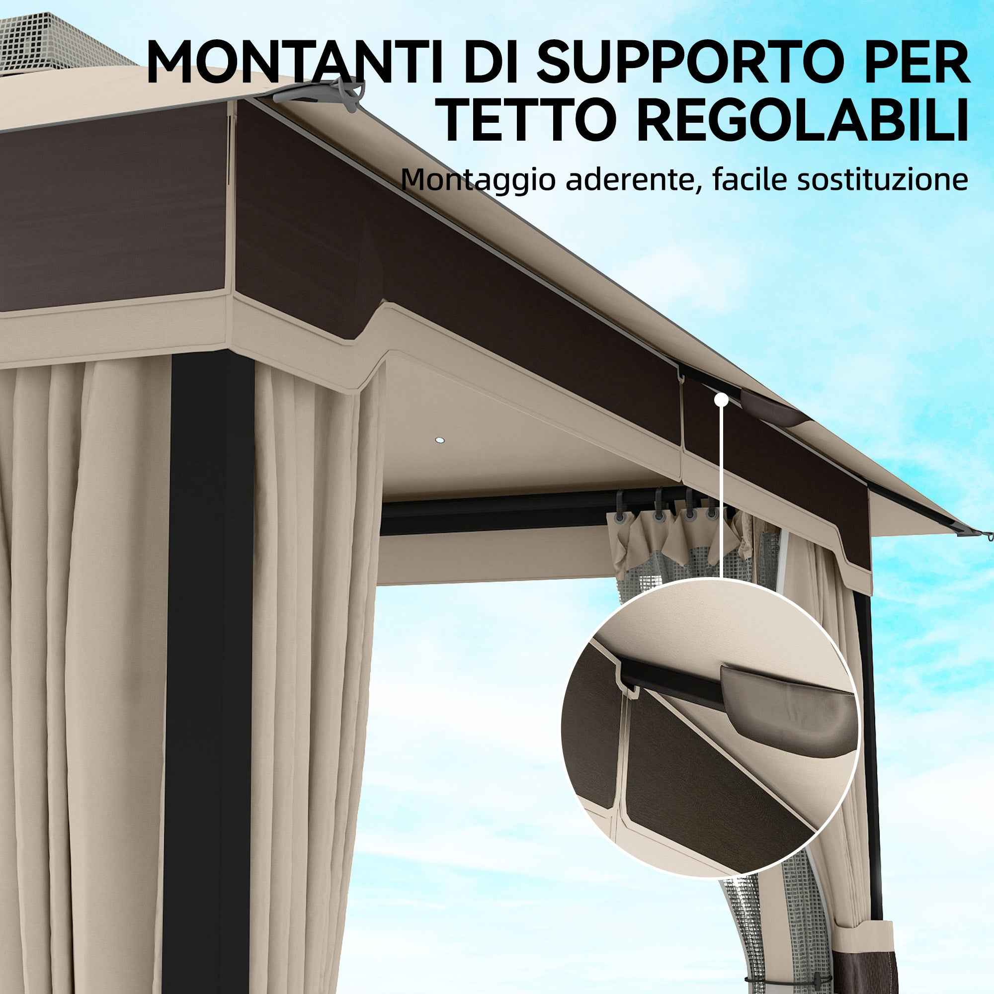 Outsunny Gazebo 3x3.6m with Mosquito Net, Curtains, Double-Layer Roof, Khaki