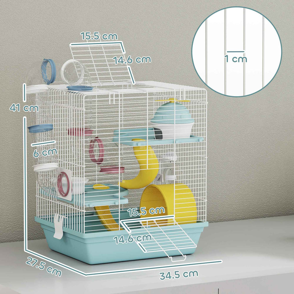 PawHut 3-Tier 12-Tube Hamster Cage with House, Ramp, and Accessories, Metal and Plastic, 34.5x27.5x41 cm, Grey