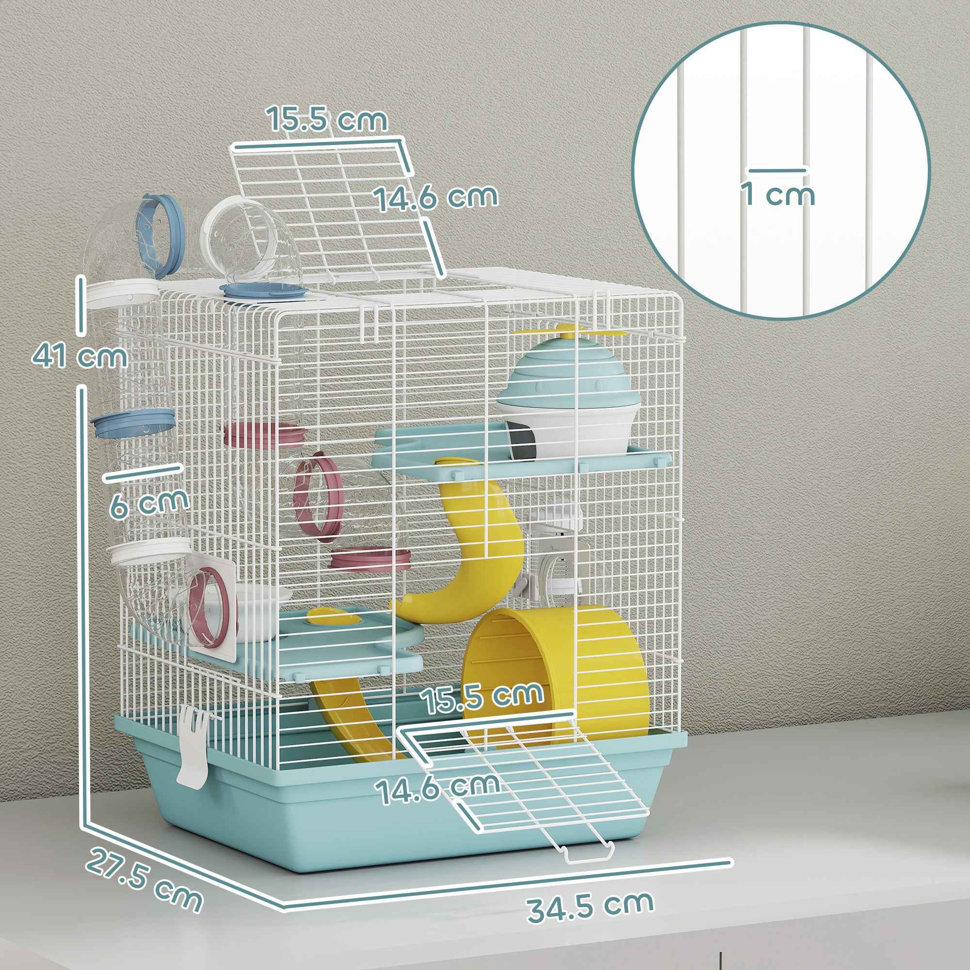 PawHut 3-Tier 12-Tube Hamster Cage with House, Ramp, and Accessories, Metal and Plastic, 34.5x27.5x41 cm, Grey
