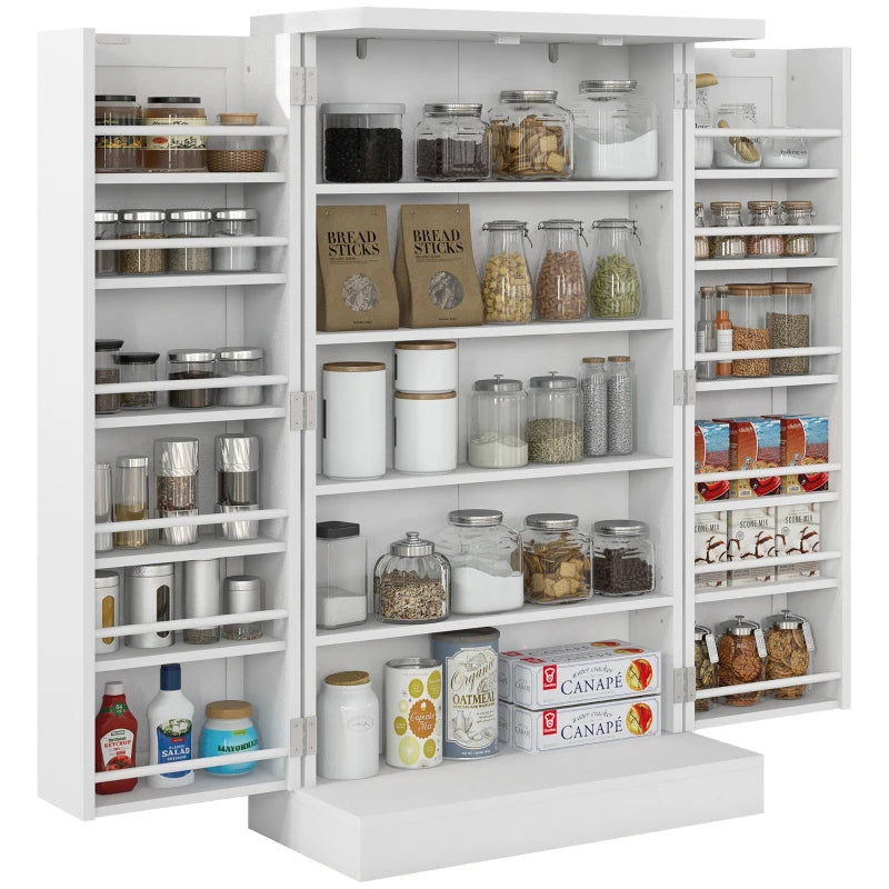 Kitchen Cabinet with 5 Central Shelves and 2 Side Shelves with 6 Levels, in MDF, 60x30x104 cm, White
