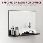 Wall-Mounted Bathroom Mirror with Shelf, Modern and Multipurpose Design, 60x12x40 cm, Black