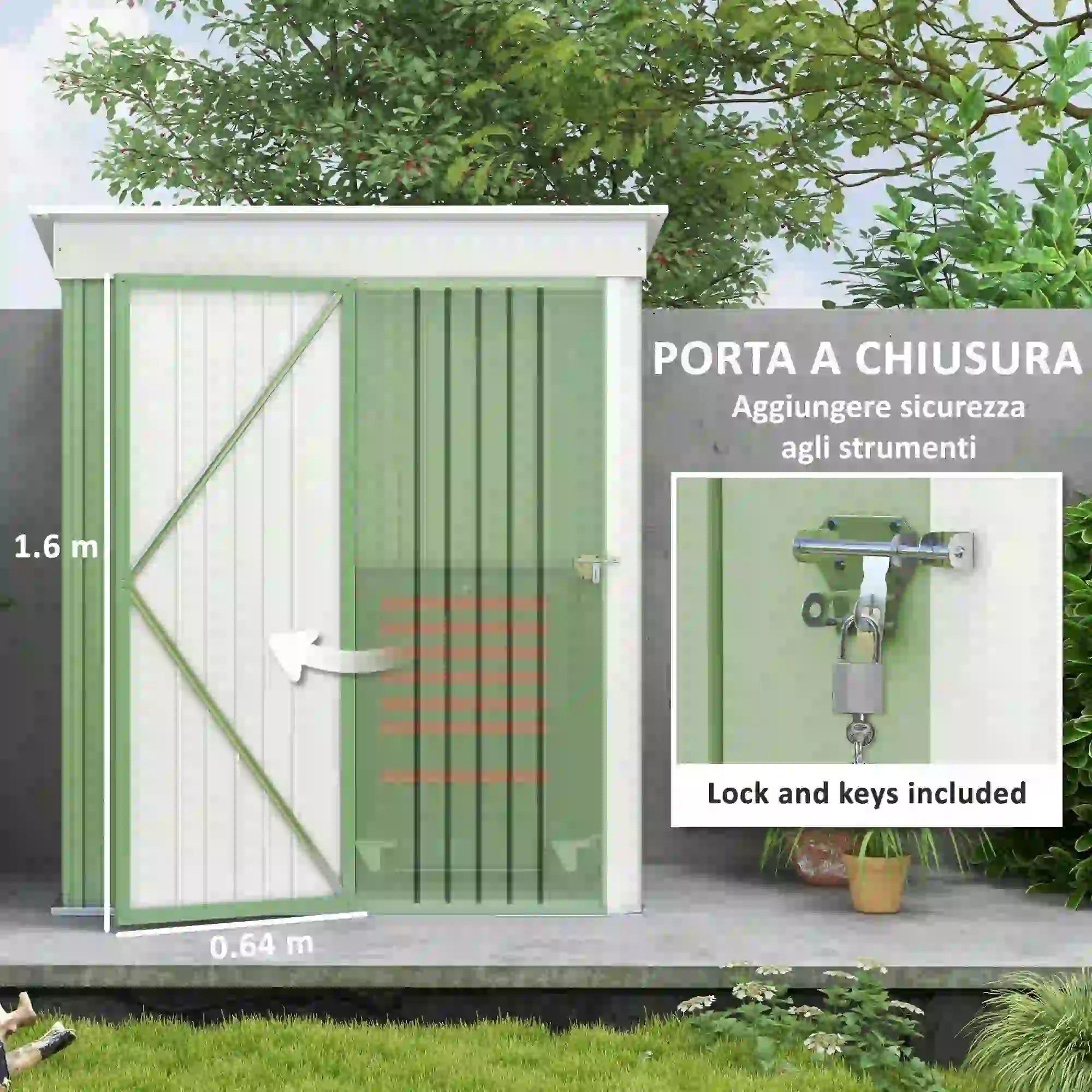 Steel Garden Shed with Lockable Door, 161x95x163/181cm, Green - Borge' Group Limited