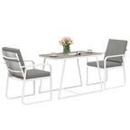 3 Piece Outdoor Set with 2 Chairs with Armrests and Cushions and Glass Top Table, White