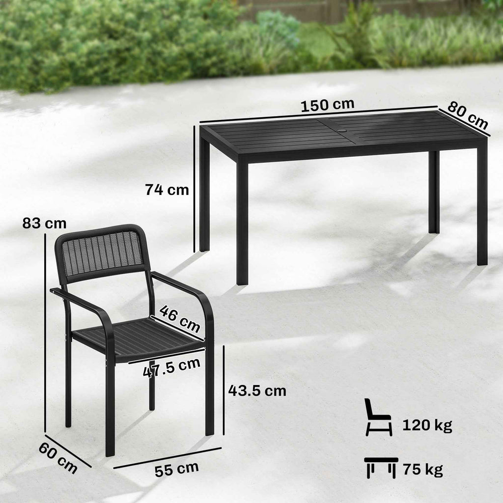 Outsunny Outdoor Dining Set, Table with Umbrella Hole and 6 Chairs, Black