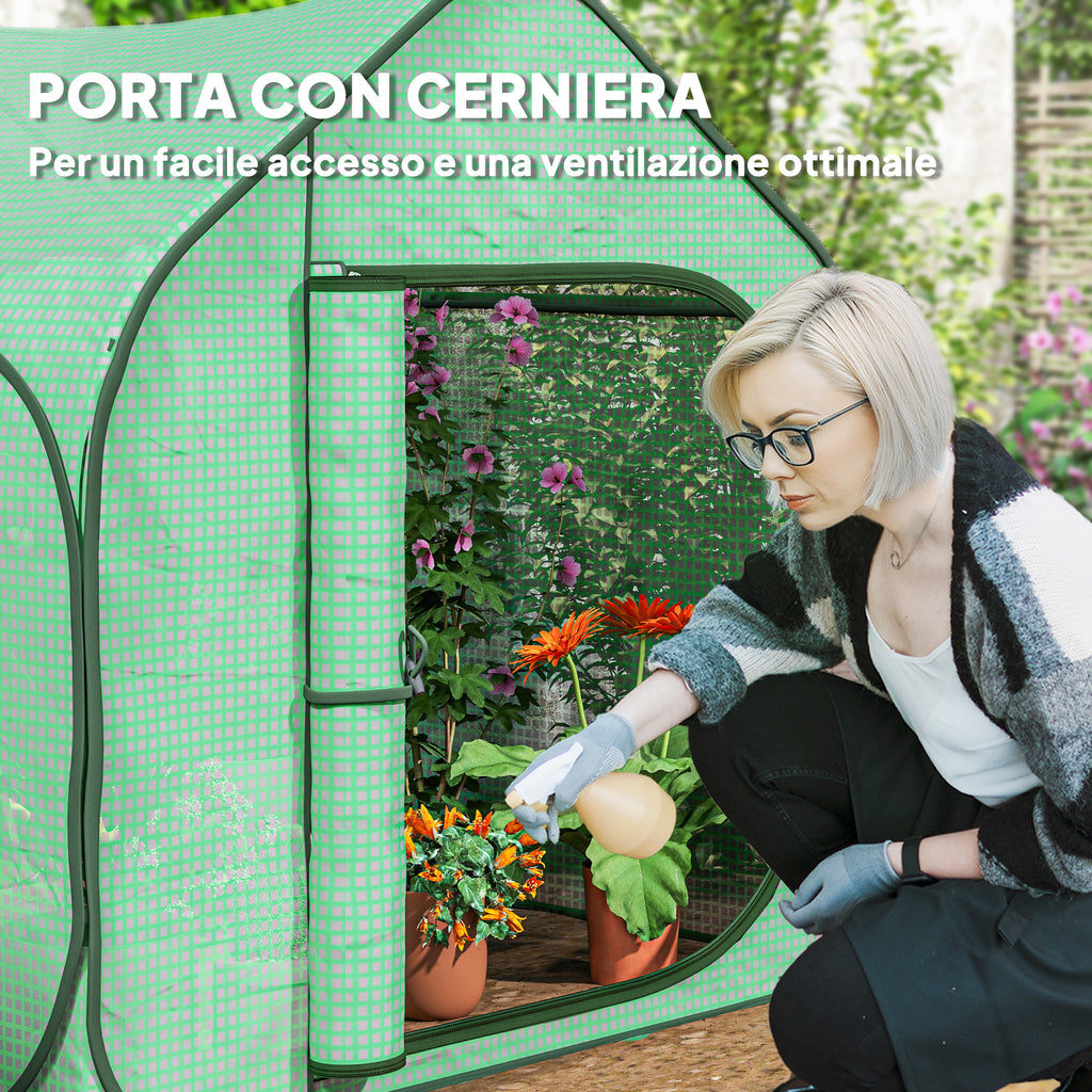Folding House Greenhouse with Hinged Door, Steel and PE, 150x148x148 cm, Green