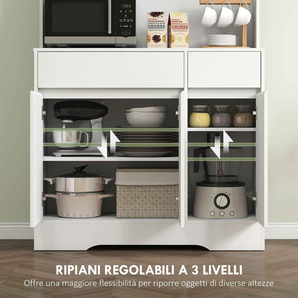 HOMCOM Modern Kitchen Sideboard with 4 Cabinets, 2 Drawers and Adjustable Shelves, 100x38x180 cm, White