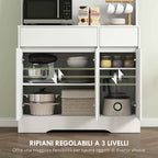 HOMCOM Modern Kitchen Sideboard with 4 Cabinets, 2 Drawers and Adjustable Shelves, 100x38x180 cm, White