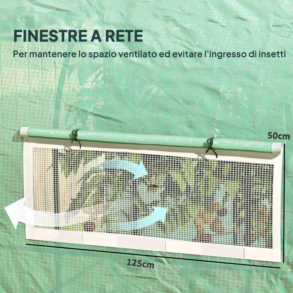 Outsunny 3x3x2 m Steel and UV-Resistant Polyethylene Tunnel Greenhouse for Vegetable Garden with Roll-Up Doors and Windows, Green