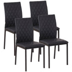 Set of 4 Faux Leather Dining Chairs with Diamond Stitching and Metal Legs, Black