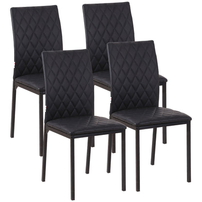 Set of 4 Faux Leather Dining Chairs with Diamond Stitching and Metal Legs, Black