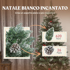 180cm Indoor Christmas Tree with 620 Branches, Pine Cones and Red Berries, Metal Base, Green