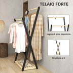 HOMCOM Wooden Floor Coat Rack with 2 Bars and Lower Shelf Modern Design, 61x45x152cm - Borgè