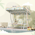 2-Seater Outdoor Children's Swing with Adjustable Canopy and Safety Belts, 112x75x120 cm, White2-Seater Outdoor Children's Swing with Adjustable Canopy and Safety Belts, 112x75x120 cm, White
