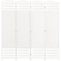 4-Panel Folding Screen for Indoors, Freestanding and Woven, 160x170 cm, White