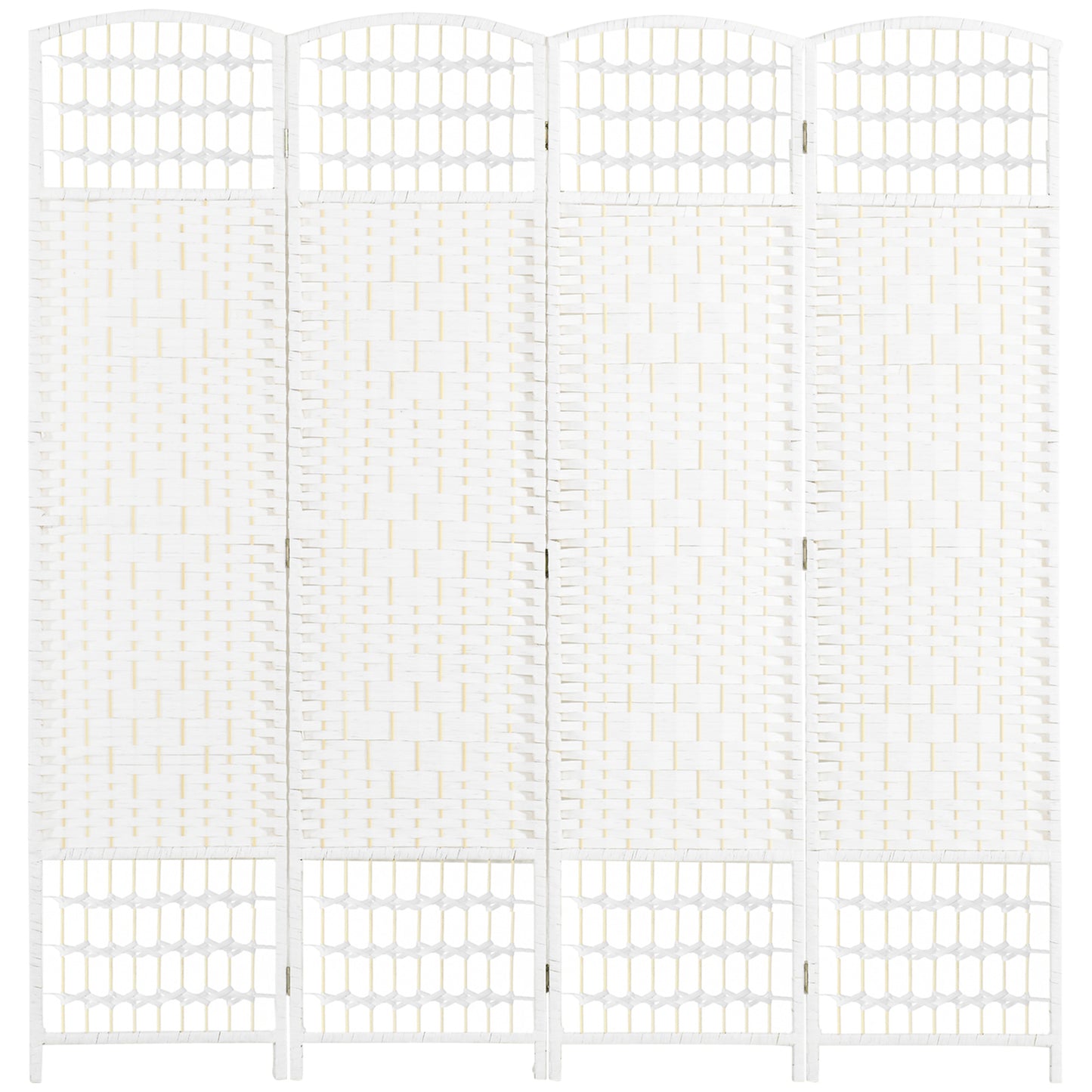 4-Panel Folding Screen for Indoors, Freestanding and Woven, 160x170 cm, White