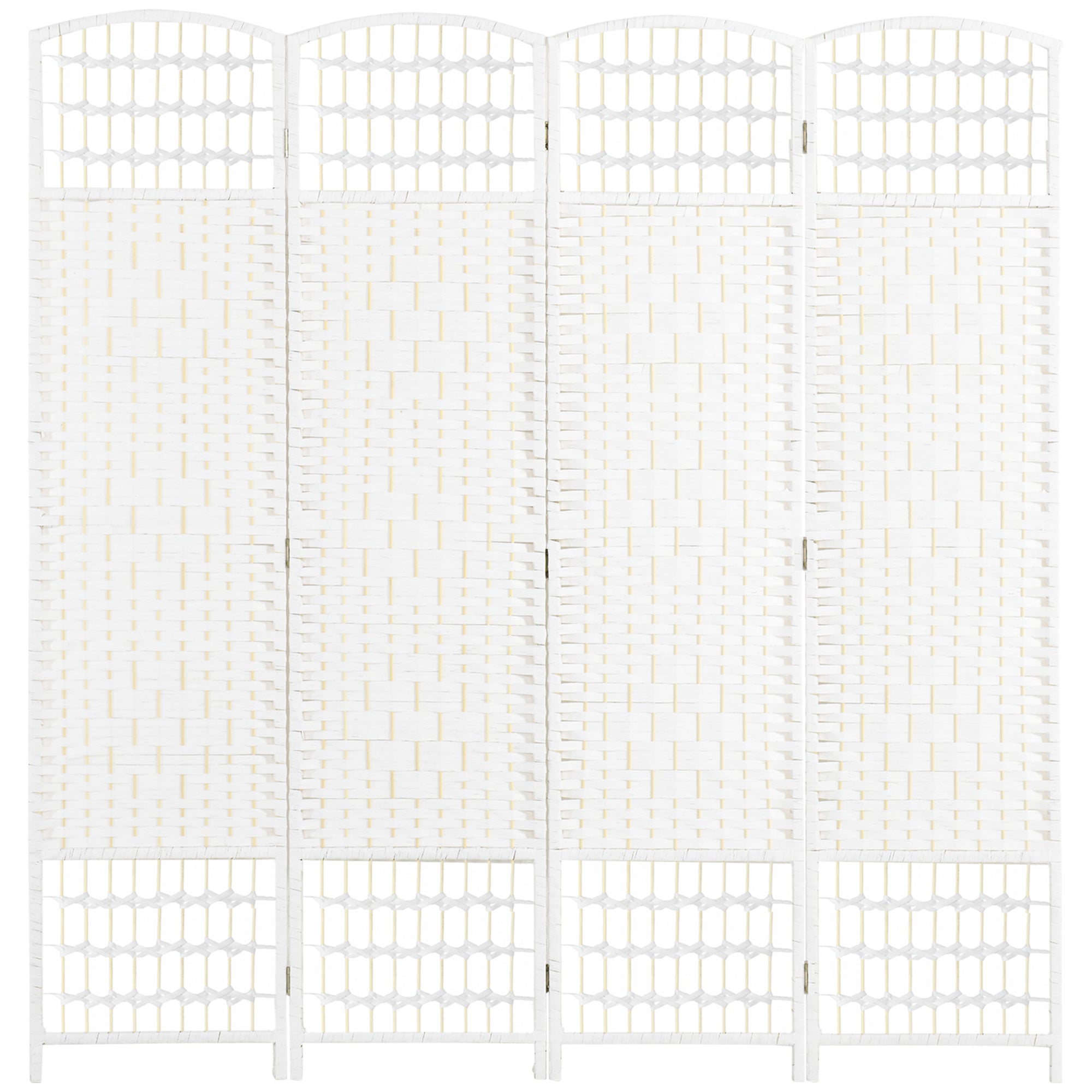 4-Panel Folding Screen for Indoors, Freestanding and Woven, 160x170 cm, White