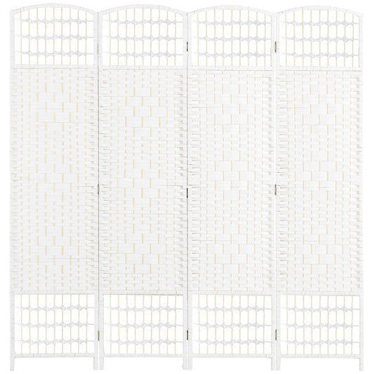 4-Panel Folding Screen for Indoors, Freestanding and Woven, 160x170 cm, White