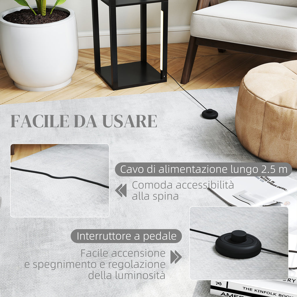 Floor Lamp with 4 Shelves, 3 Adjustable Brightness and Foot Switch, 29x29x163 cm, Black