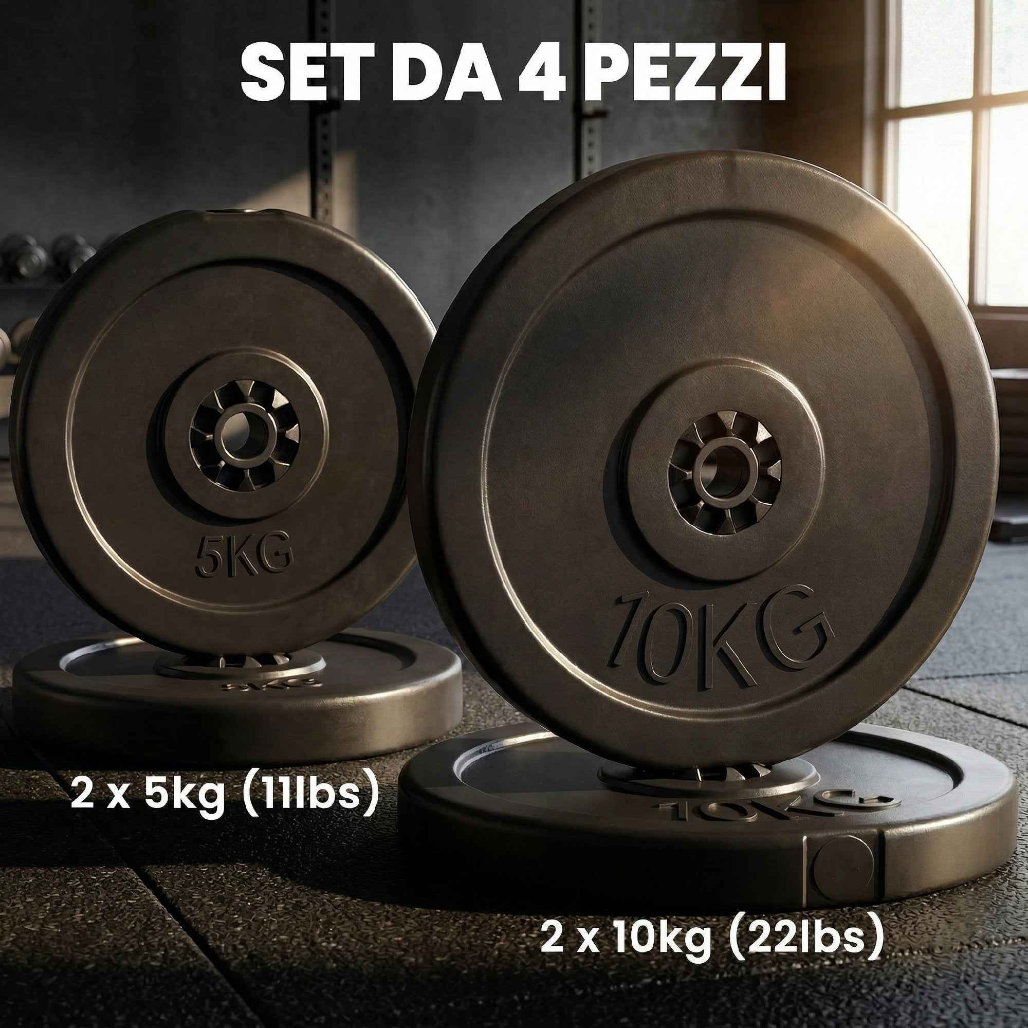 HOMCOM 4-Piece Weight Plate Set, Gym Training Disc Set, Black