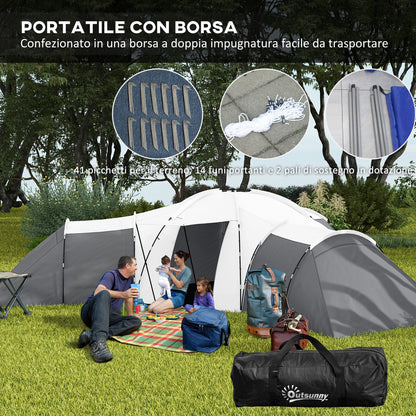 Outsunny Waterproof 6-Person Camping Tent with 3 Sleeping Areas, Living Room and Porch, in Oxford Fabric, Gray - Borgè