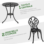 Garden Set : 3-Piece Aluminum Garden Set with 2 Chairs 42.5x47.5x89 cm and Round Coffee Table Ø60x67 cm, Black - Borgè