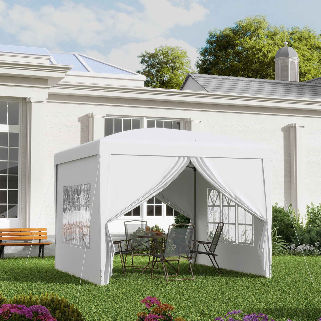 Outsunny 3x3m Folding and Waterproof Gazebo with Side Panels, Steel and Oxford Fabric, White