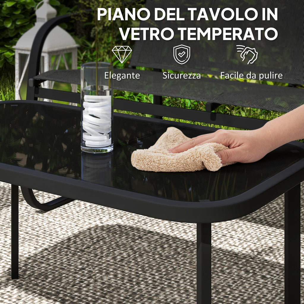 Garden Set with 2 2-Seater Sofas, 2 Armchairs and a Glass Top Coffee Table, Black