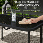 Garden Set with 2 2-Seater Sofas, 2 Armchairs and a Glass Top Coffee Table, Black