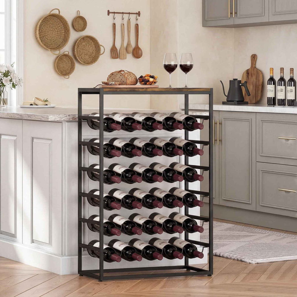 30-Bottle Floor-Standing Wine Rack with 6 Shelves, Industrial Style, Rustic Brown