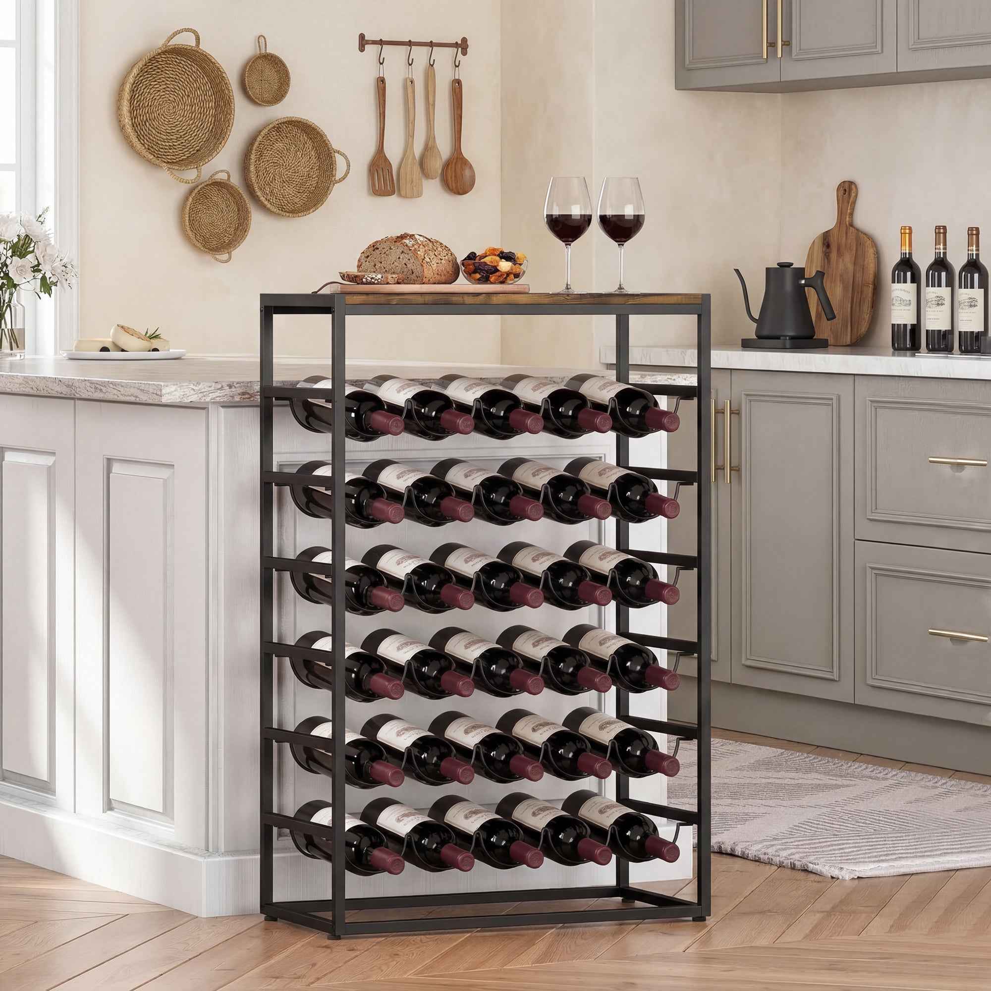 30-Bottle Floor-Standing Wine Rack with 6 Shelves, Industrial Style, Rustic Brown