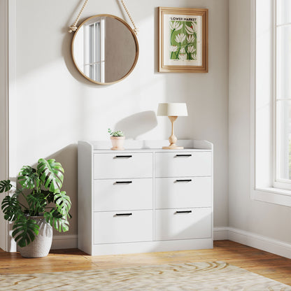 Wooden 6-Drawer Chest of Drawers with Raised Edges and U-Handles, 110x40x88 cm, White