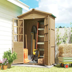 Outsunny Wooden Garden Cabinet with Clear Windows, 128x57.5x197 cm, Light Brown