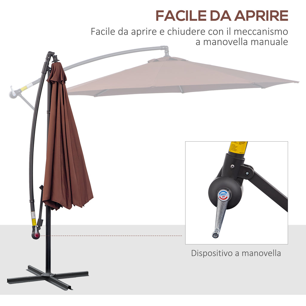 Outsunny 3x2.5m Garden Umbrella with Tilting Arm and Crank, in Steel and Polyester, Brown