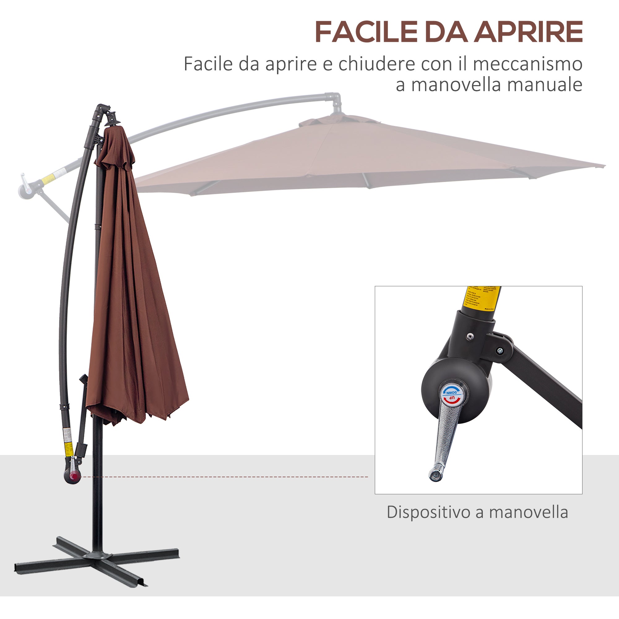 Outsunny 3x2.5m Garden Umbrella with Tilting Arm and Crank, in Steel and Polyester, Brown