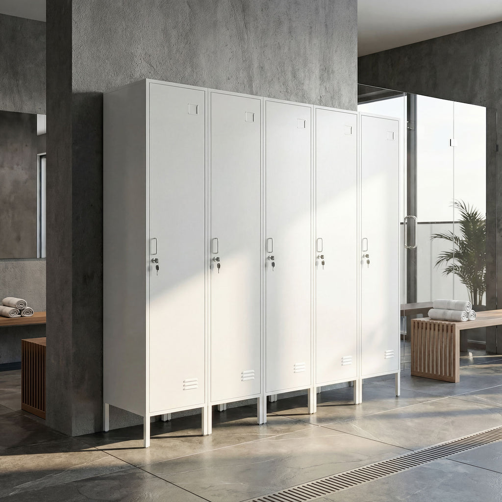 Metal Wardrobe with Lockable Door, Name Tag and Hanging Rail, 40x40x179 cm, White