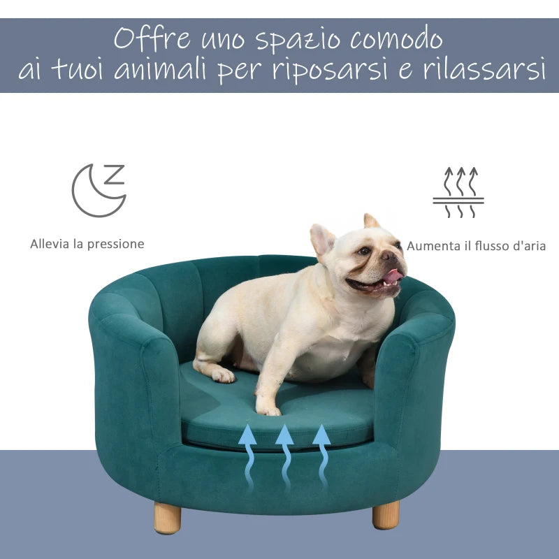 Padded Dog Sofa with Backrest and Removable Cushion, Indoor Cat Bed, 65x64x37 cm, Green - Borge' Group Limited