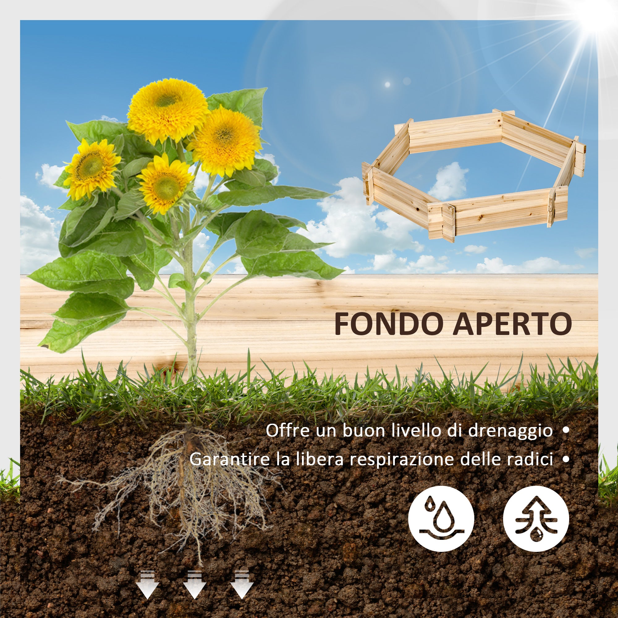 Wooden Garden Bed with Interlocking Structure, 100x92x16cm, Without Base