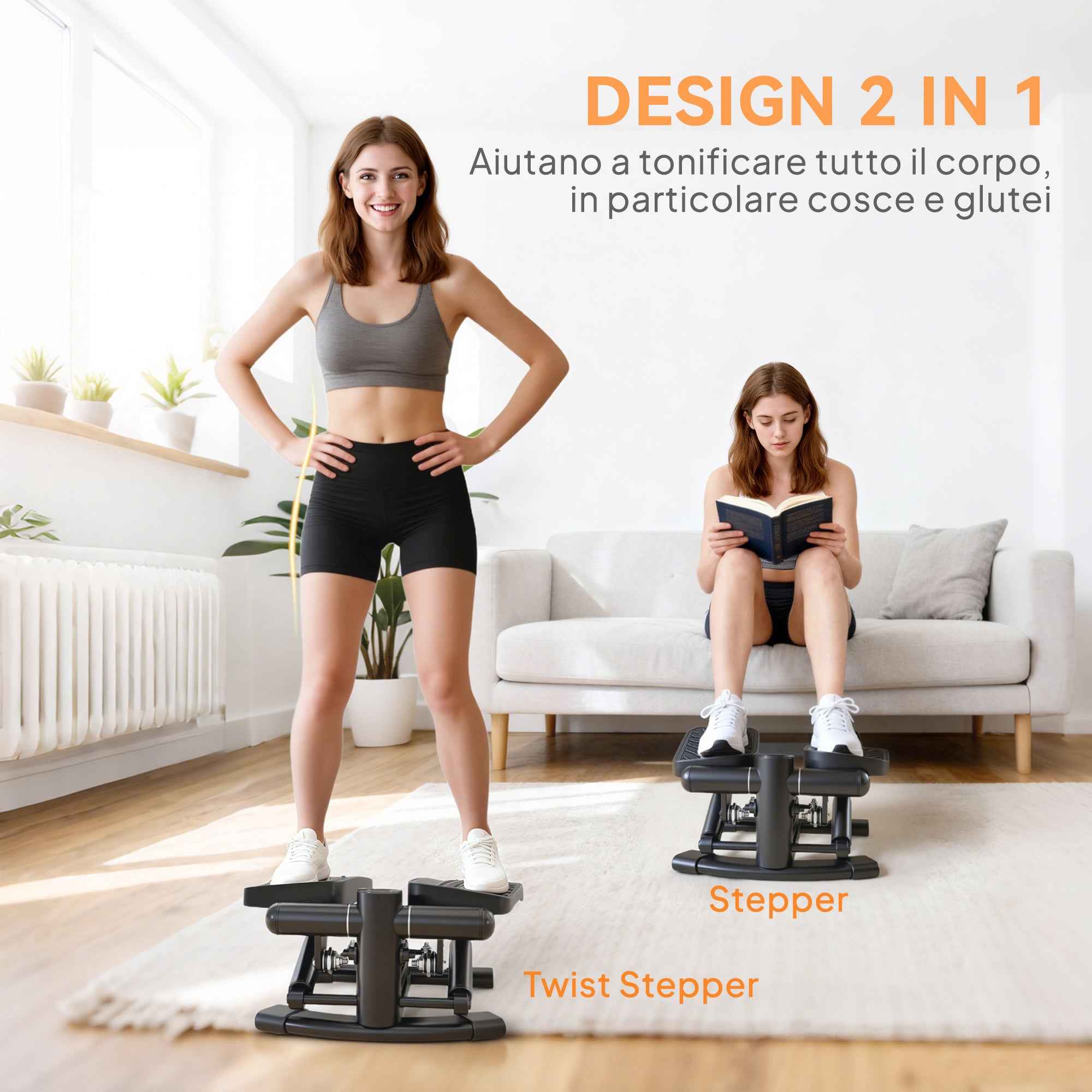 SPORTNOW 2-in-1 Stepper Twister with LCD Monitor, Large Non-Slip Pedals, 100 kg Capacity, Black