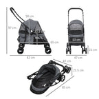 Folding Dog Stroller with Adjustable Canopy, Bag and 2 Leashes, 82x47x97 cm, Gray and Black