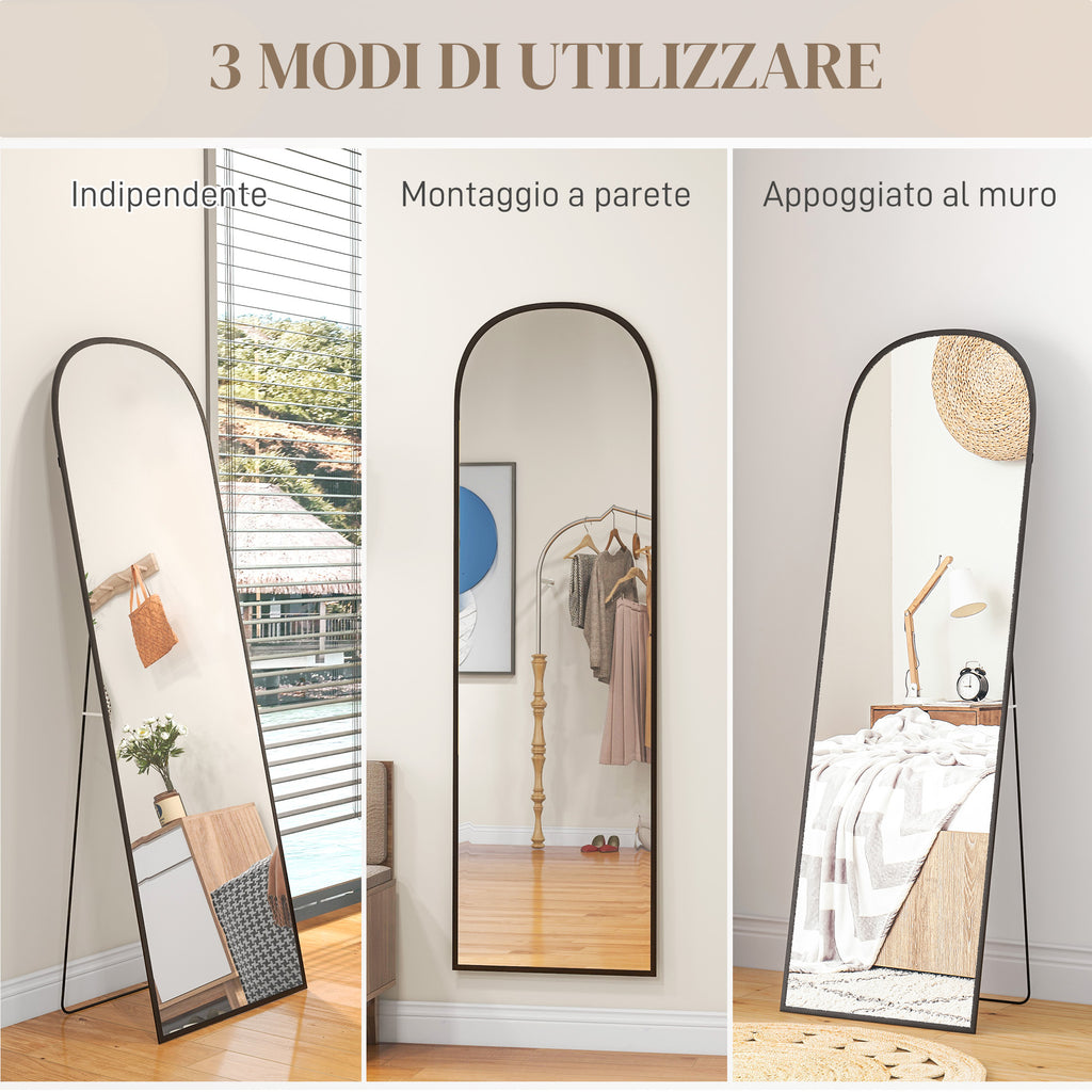 Modern Floor and Wall Mirror in Aluminum Alloy with Folding Stand, 50x161.5cm, Black - Borgè