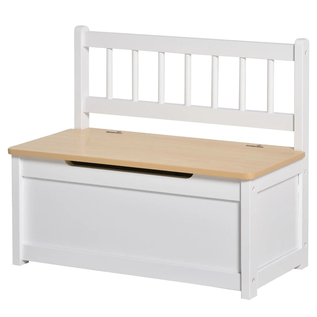 2 in 1 Wooden Children's Storage Chest with Piston for Safe Closing, 60x30x50cm White and Natural Wood