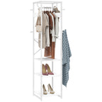 Floor Coat Hanger with Rod and 2 Open Shelves, in Wood and Steel, 38.5x30x170 cm, White and Wood Color