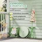 Garden Set for Children 2-5 Years with Round Table, 2 Folding Chairs and a Parasol, Green