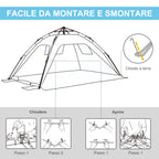 Pop Up Beach Tent with Zipper Door, in Polyester and Fiberglass, 220x173x120 cm, Light Blue and Yellow
