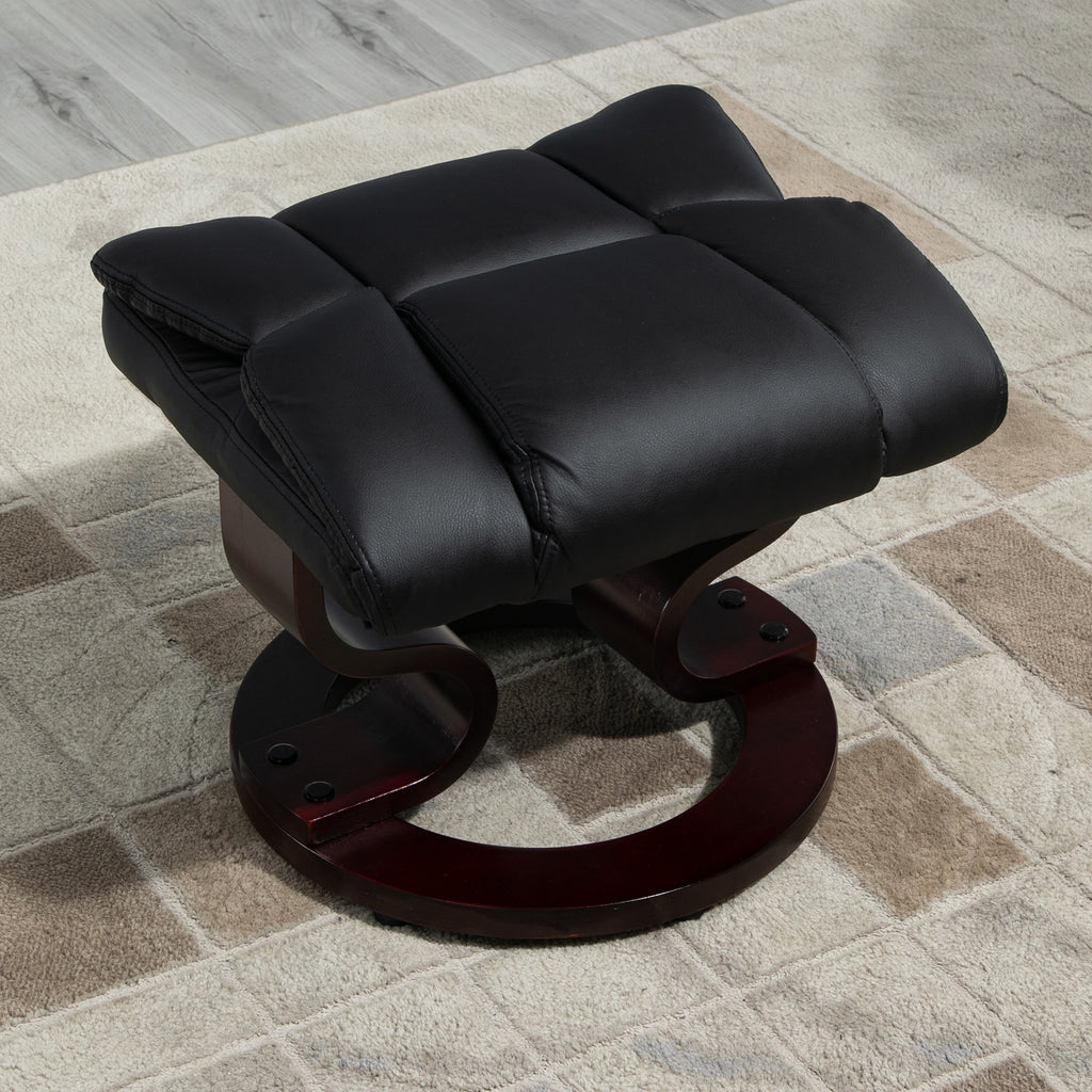Relaxing Chair and Footstool, 145° Reclining with Swivel Seat in Faux Leather, Black
