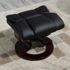 Relaxing Chair and Footstool, 145° Reclining with Swivel Seat in Faux Leather, Black