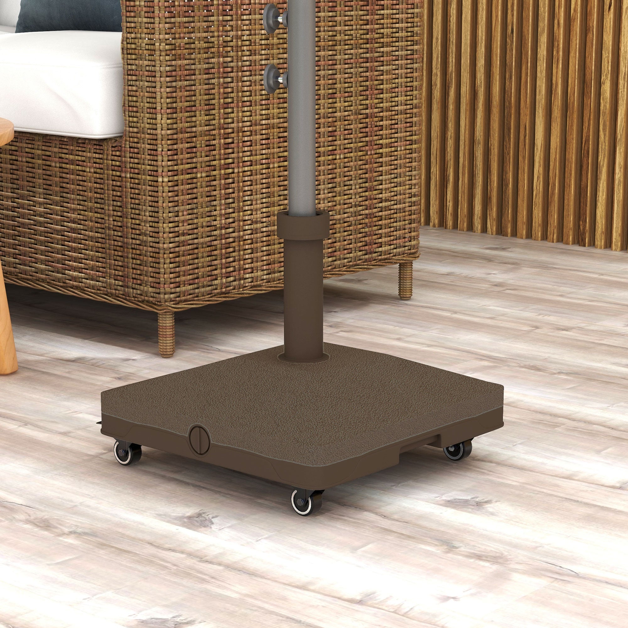 Umbrella Base with Wheels Fillable up to 20 kg for Ø22-38 mm Poles, 45x45x39 cm, Brown